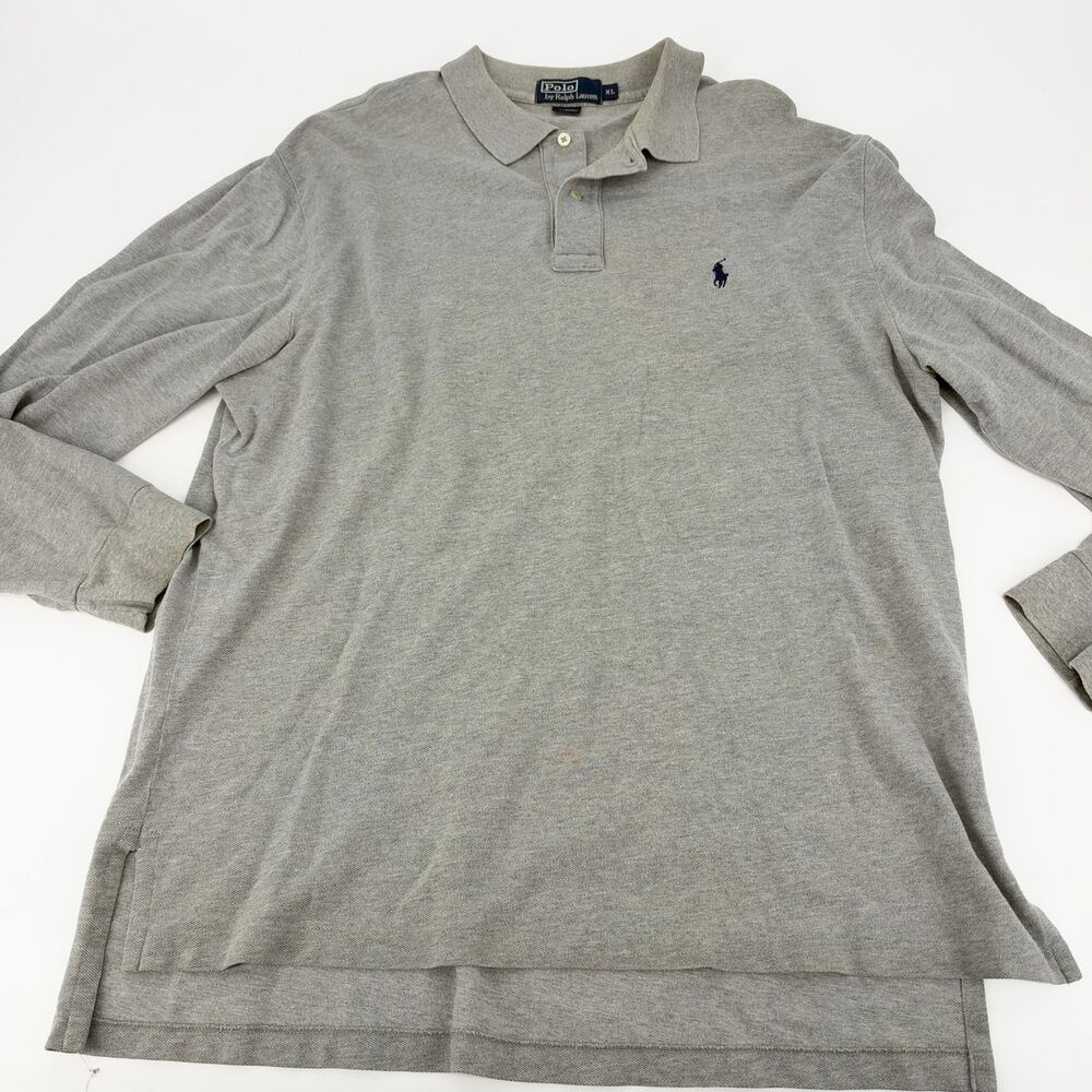 VTG Polo Ralph Lauren Mens Gray Cotton Long Sleeve Polo Shirt Size XL Preowned